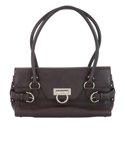 Gancini Shoulder Bag, &pound;260, Handbags, Brown, Leather, Front view
